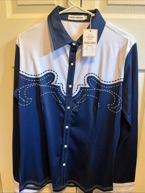 Ranch Dress'n Women's Navy and White Western Button-Down Shirt